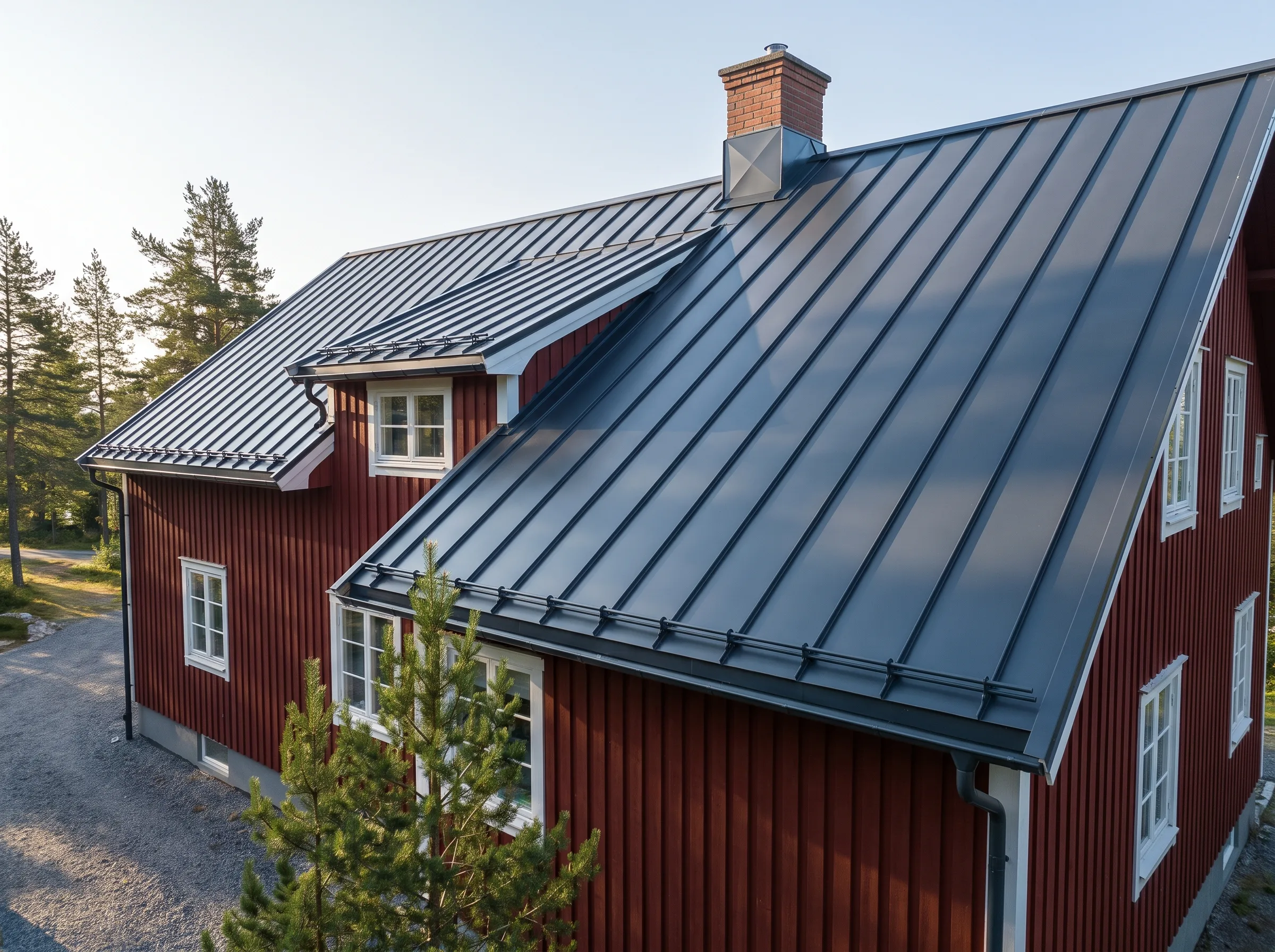 Taktekking av hus med metalltak i moderne design