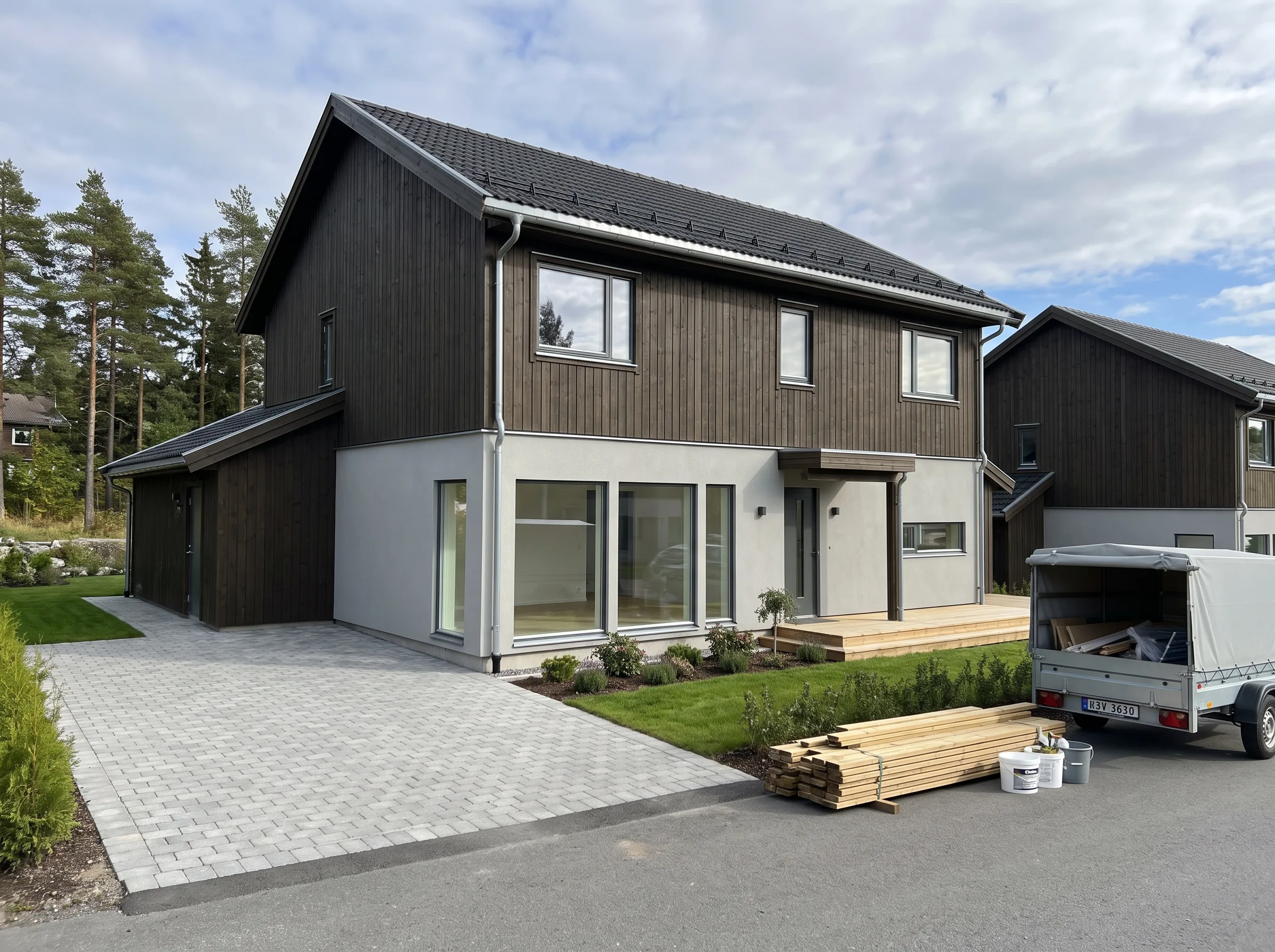 Nyoppført hus med moderne design, klart for innflytting