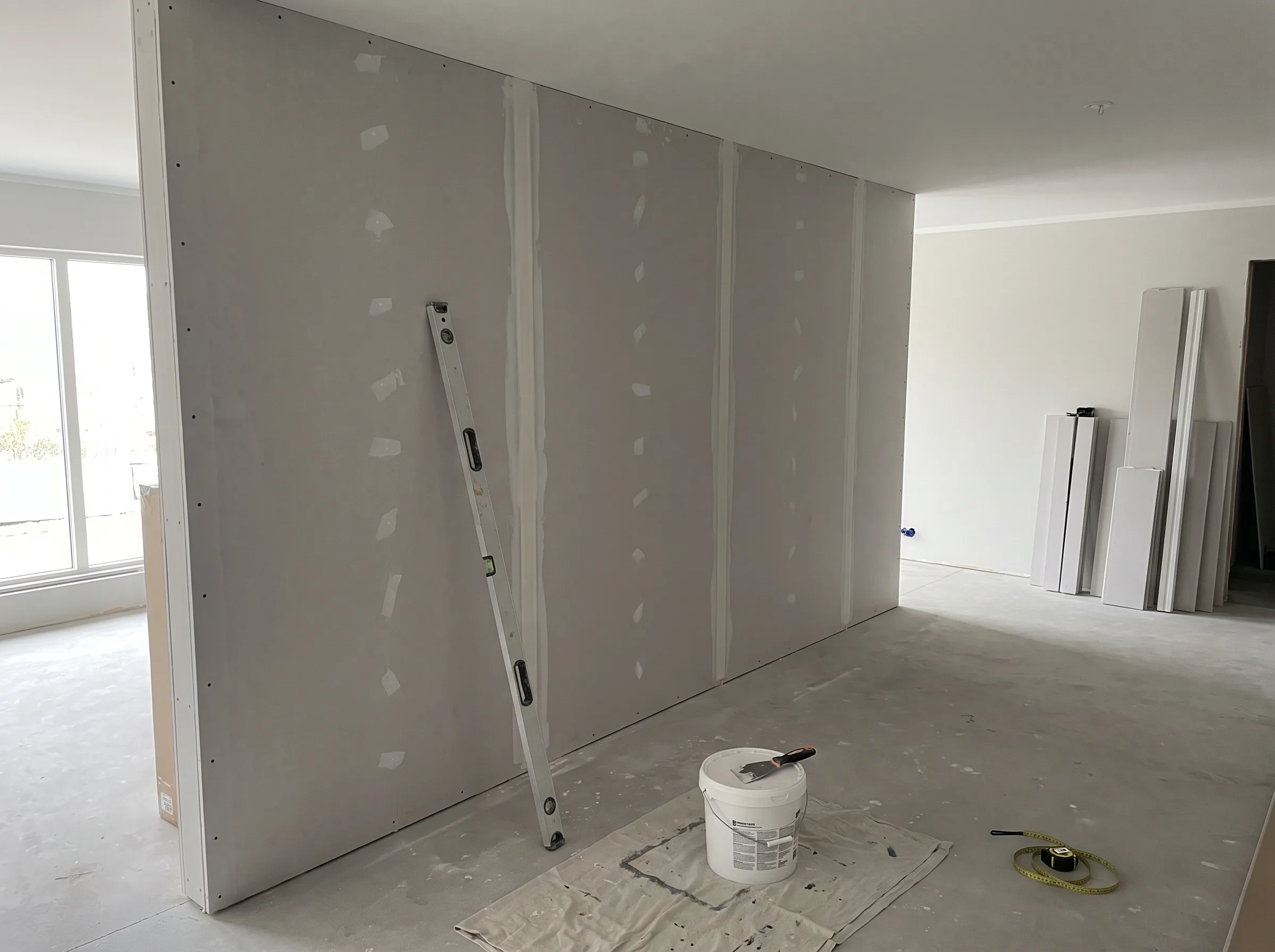 Maling av gipsvegger under renovering av rom