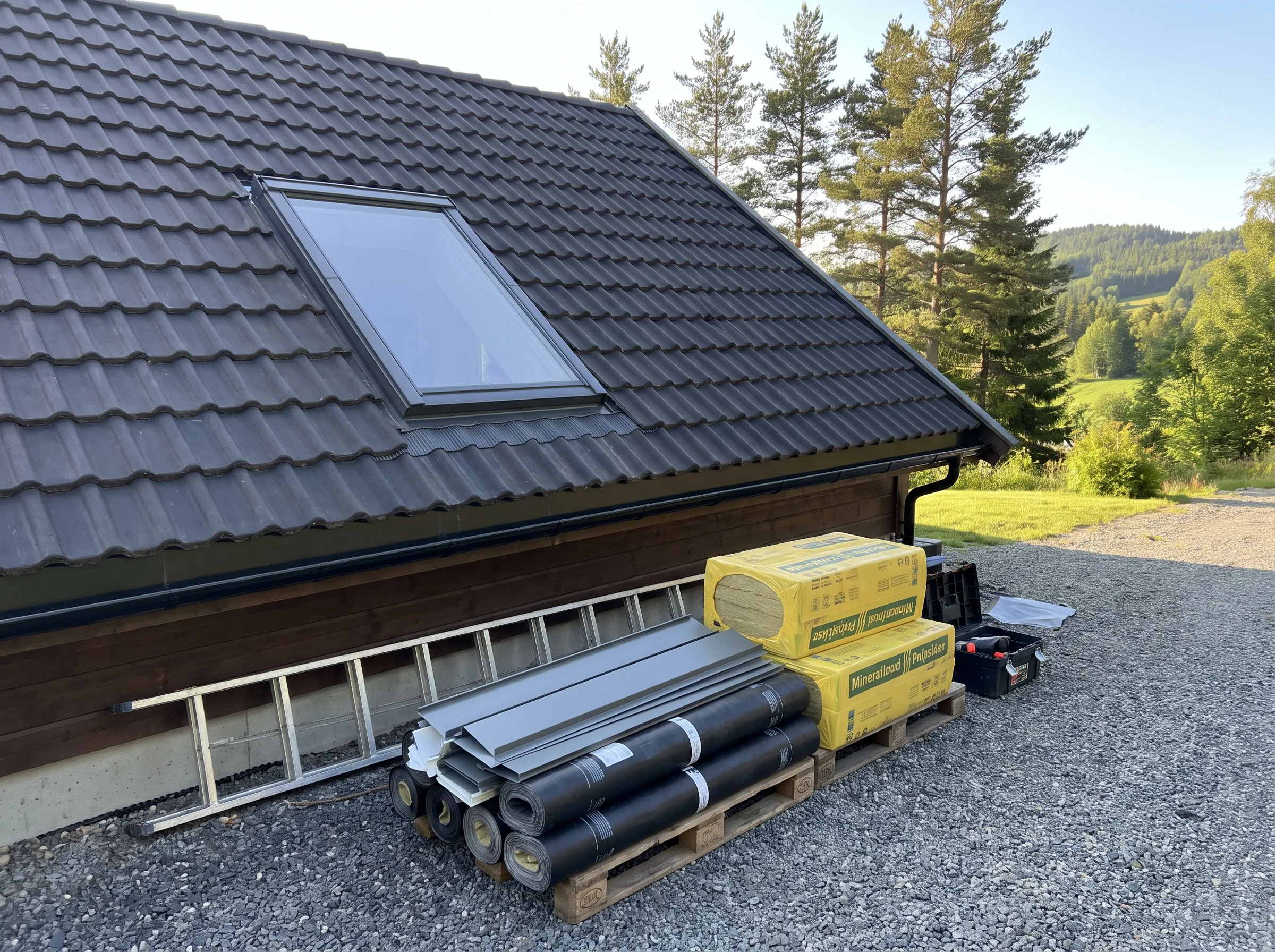 Takarbeid og materialer for takrenovering ved et hus